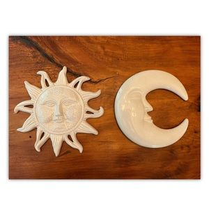 Sun and moon ceramic wall hanging art